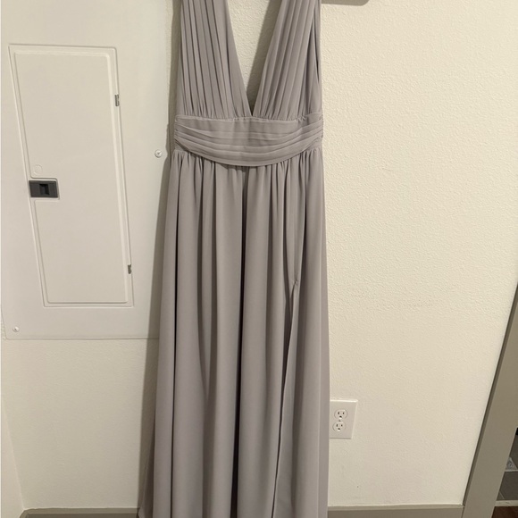 Lulus Light Grey Deep V Floor Length Dress - Picture 3 of 3